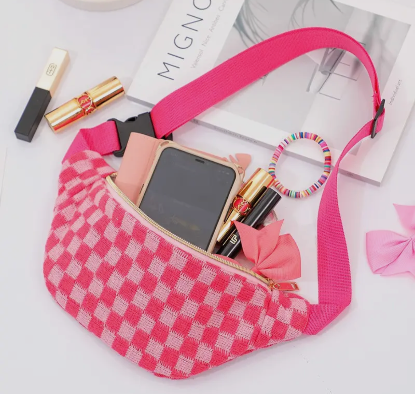 Summertime Checkered Fanny Bag or Bum Bag